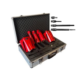 პერფორატორზე სამაგრი ბეტონის ბურღი — 38, 52, 65, 127 მმ დიამეტრის ნაკრები ქეისით